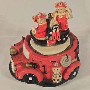Fire Engine Music Box w/Bear Firefighters and Dalmation Mascot
